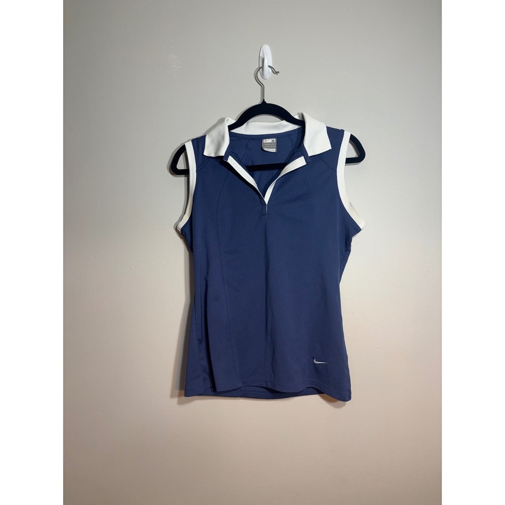 Nike Fit Dry Womens Sleeveless Polo Shirt Navy Blue White Golf Tennis Top Medium